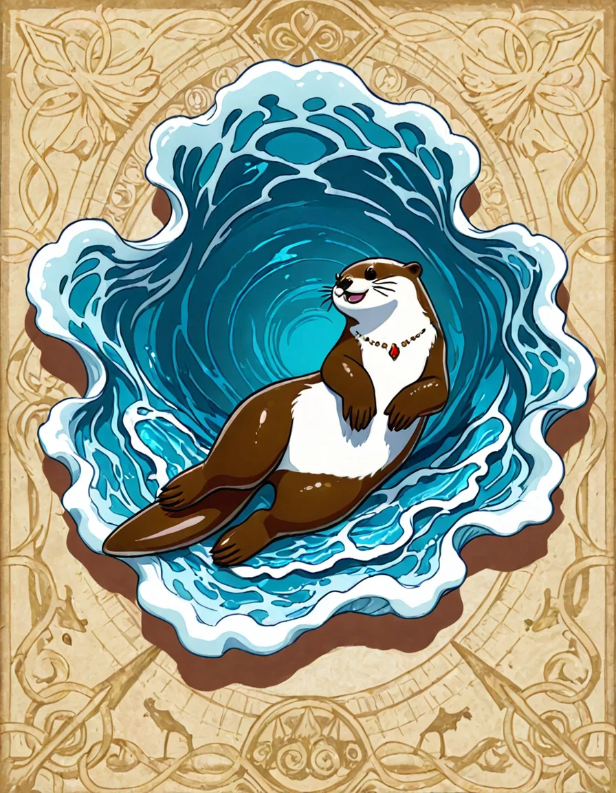 Cute otter attempting to smash open an impenetrable translucent oyster shell.