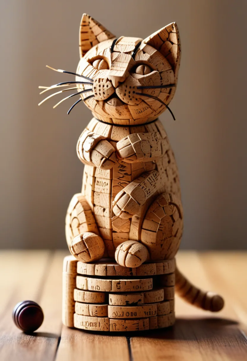 Handcrafted from 18 vintage Pinot Noir stoppers. The only feline that floats in the bathtub.
