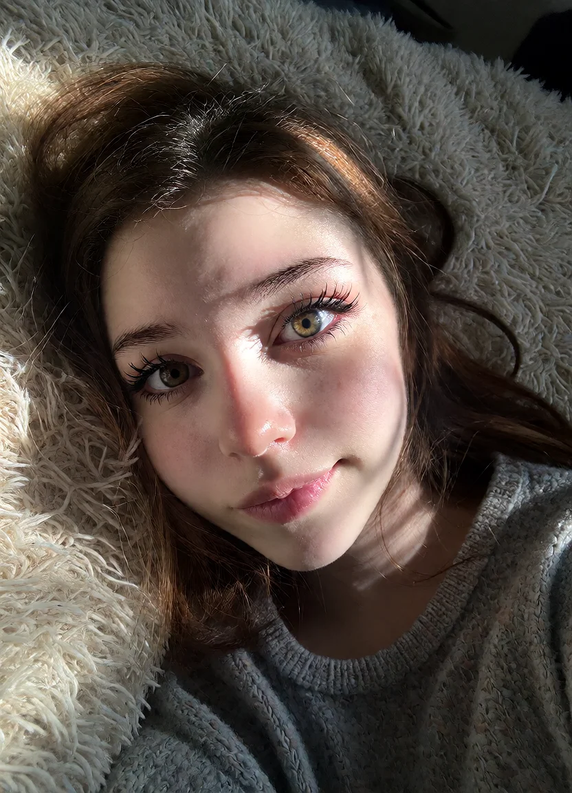 Civitai #144295631 Carpet Selfie: Low-Angle Mirror Reflection & Shag Rug