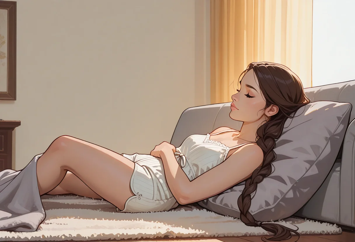 Civitai #143395328: Afternoon Chesterfield Lounge - Sun-Drenched Cel Shading & Modern Anime Render
