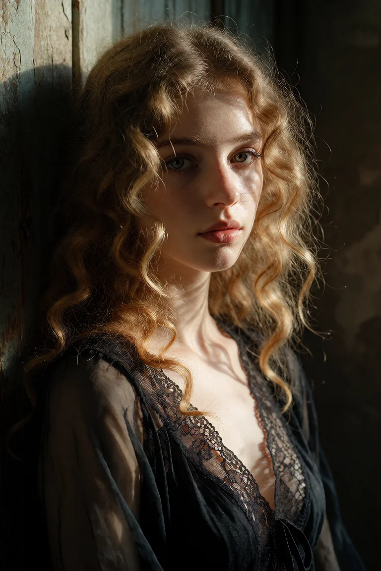 Civitai #144286898 Classical Lace Portrait: Krea 2 Chiaroscuro & Sheer Veil