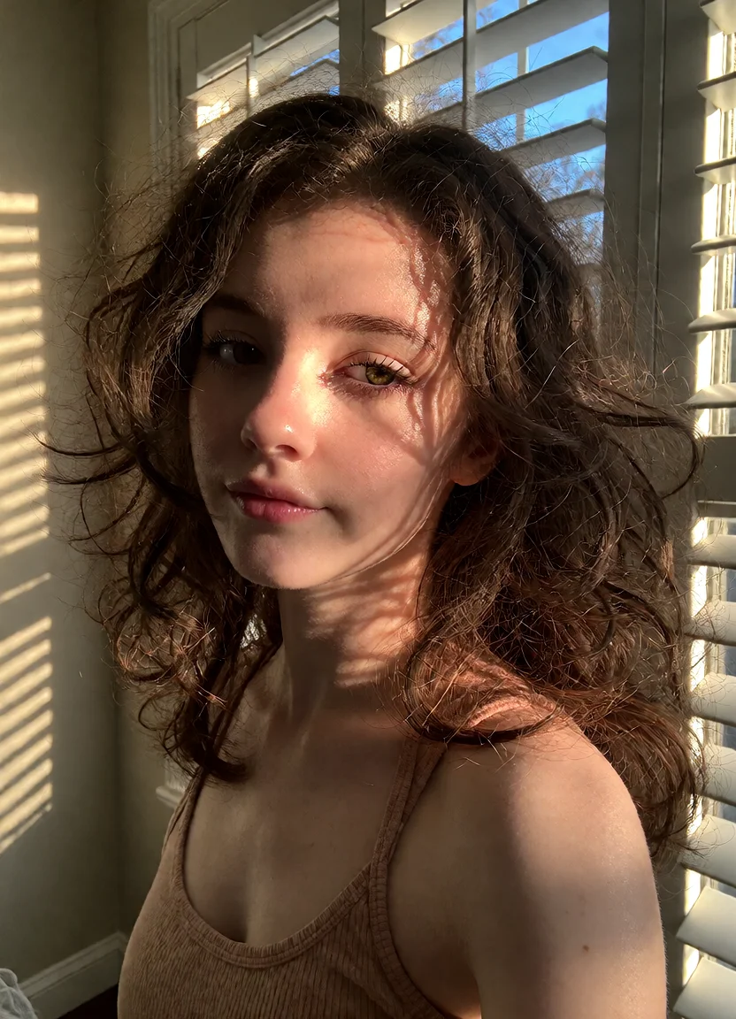 Civitai #144275742 Golden Hour Shutters: Voluminous Curls & Geometric Shadows