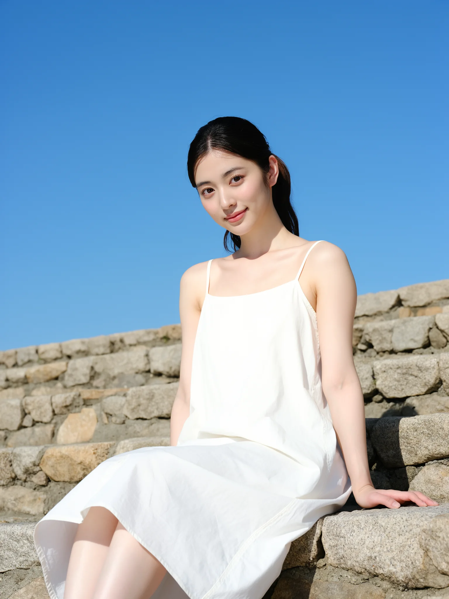 Civitai #146270899: Summer Breeze Sundress on Stone Steps - MOSS Image