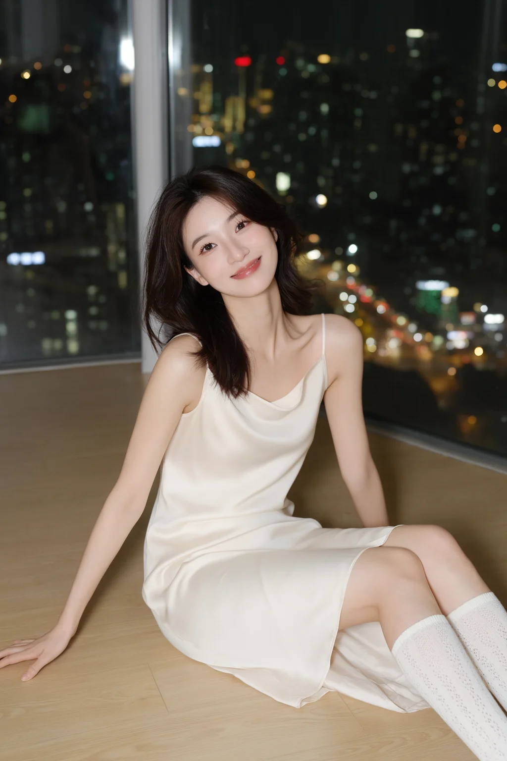 Civitai #146955745: Tokyo Penthouse Night Silk Slip Dress - MOSS Image